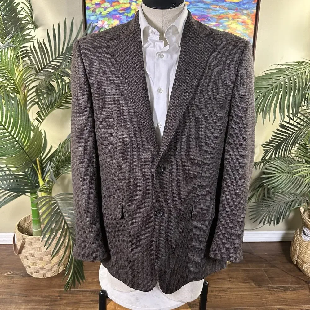 Pronto Uomo Men 42R sport coat Lambswool Houndstooth Blazer Brown